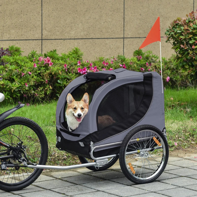 Steel Dog Bike Trailer Pet Carrier - Grey/Black