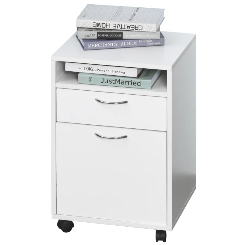 White 60cm Storage Cabinet with Drawer and Open Shelf