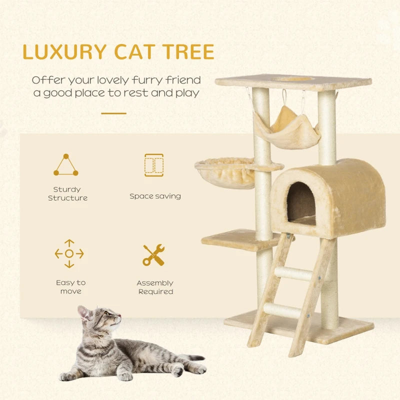 Cat Tree Tower with Hammock and Scratching Post - Grey