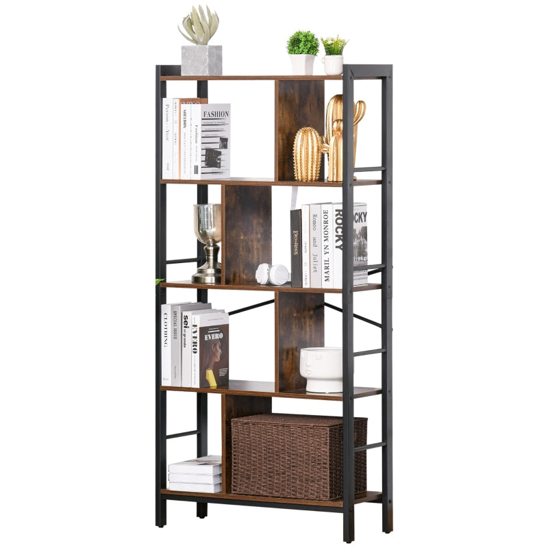 4-Tier Brown Black Industrial Bookshelf for Living Room Office