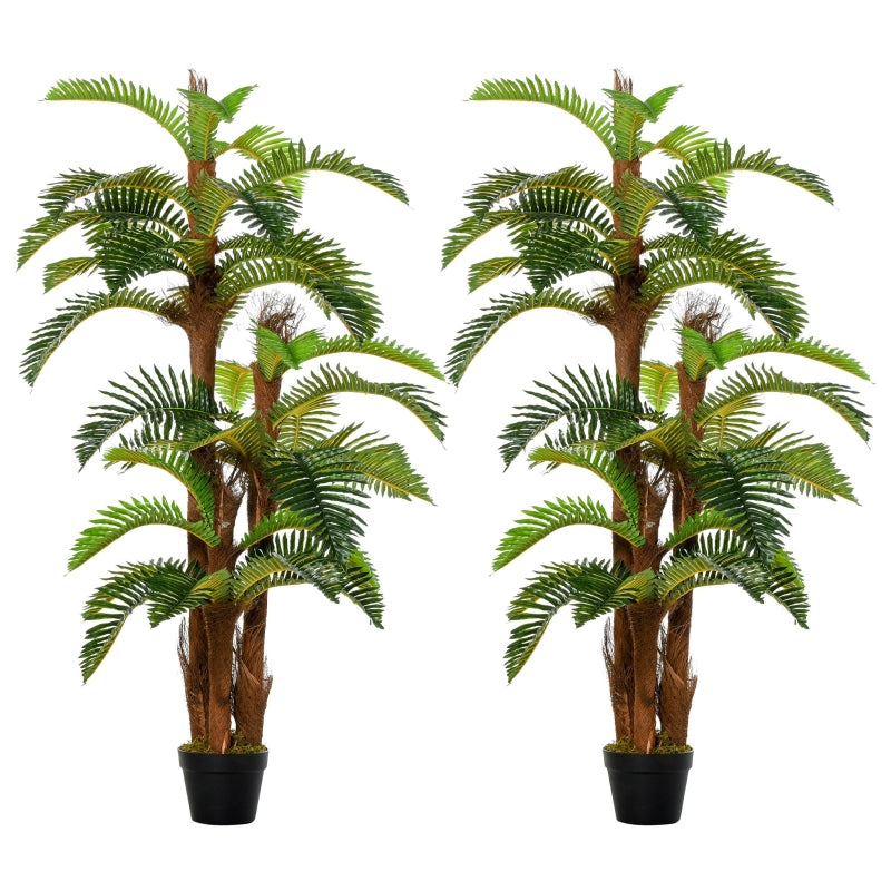 Set of 2 Tropical Palm Artificial Plants in Green Pots, 150cm