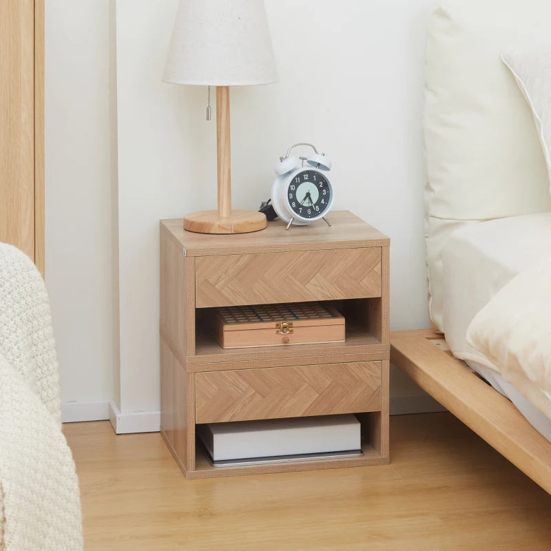 Natural Wall Mounted Bedside Table with Drawer and Shelf, 37 x 32 x 21cm