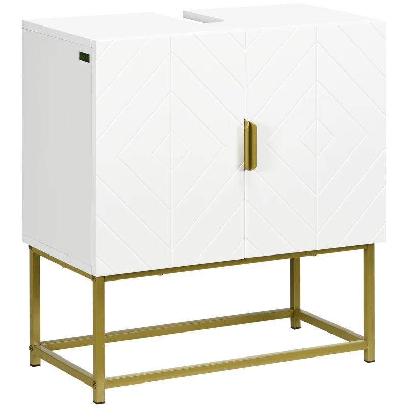 Gold Bathroom Sink Cabinet with 2 Doors and Steel Legs