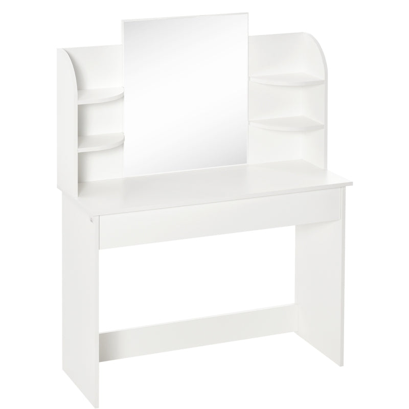 White Modern Dressing Table with Mirror and Storage