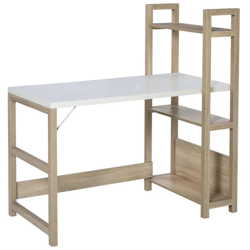 White and Oak 3-Tier Storage Computer Desk - 120cm Writing Table