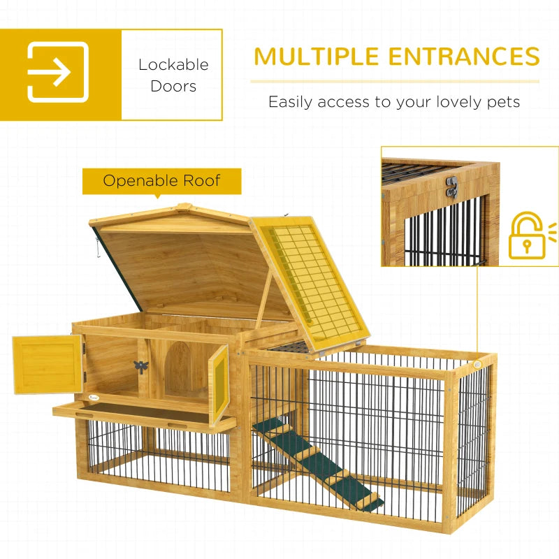 Yellow Wooden Rabbit Hutch with Outdoor Run