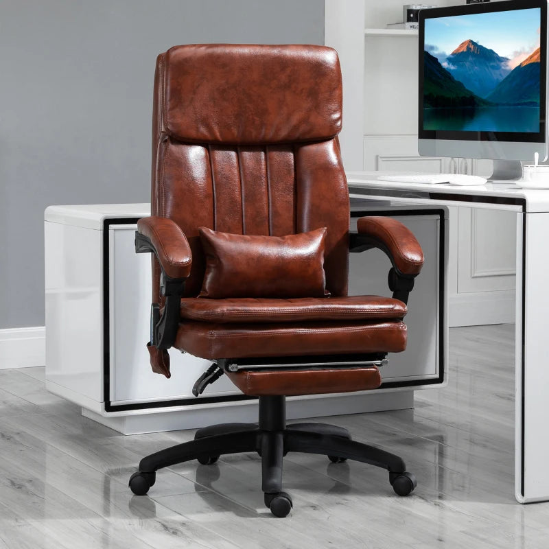 Brown Massage Office Chair with Footrest & Reclining Back