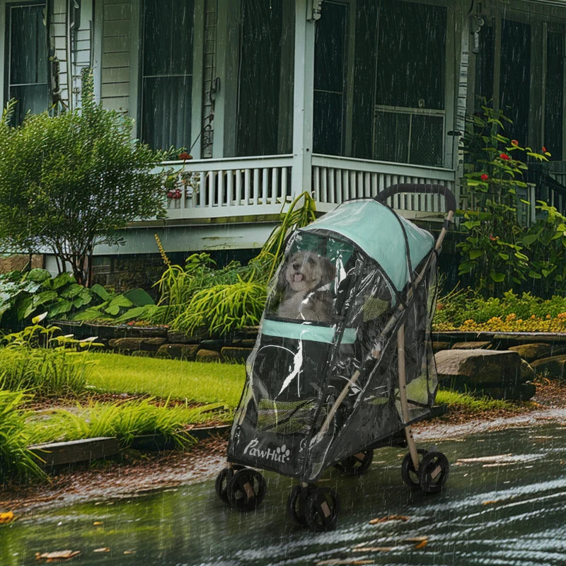 Green Pet Stroller for Small Dogs with Rain Cover