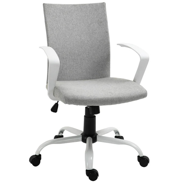 Light Grey Linen Swivel Office Chair with Armrests & Wheels