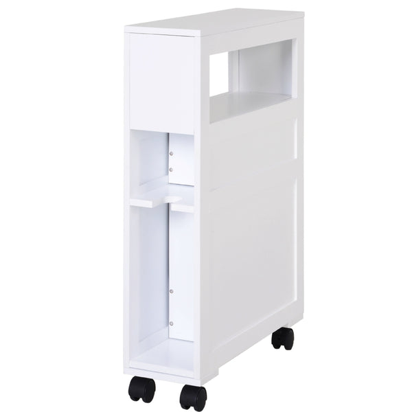 White Slim Bathroom Storage Cart with 2 Drawers & Wheels