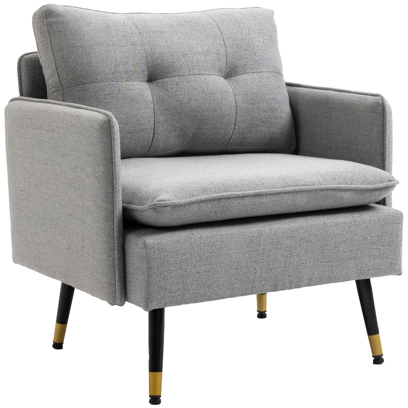 Grey Button Tufted Accent Chair for Living Room and Bedroom