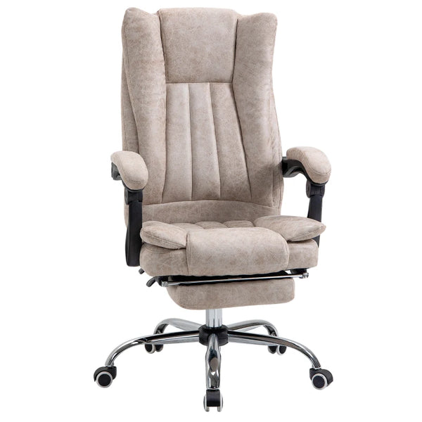 Beige Microfibre Home Office Chair with Reclining Function & Footrest