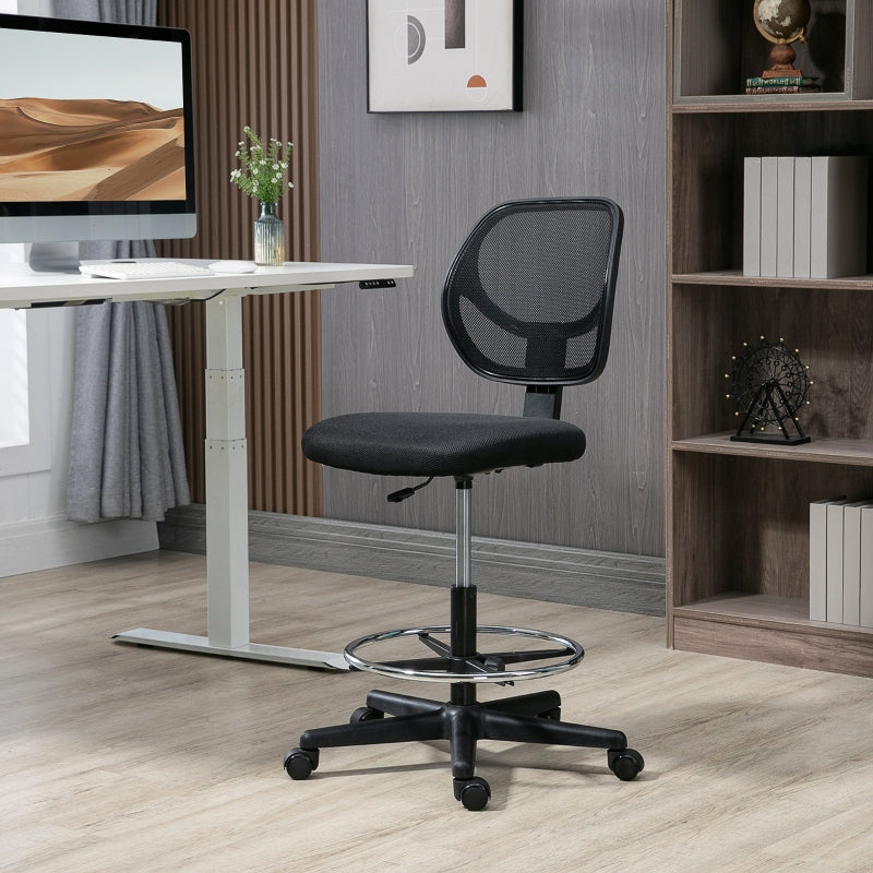 Black Ergonomic Mesh Standing Desk Chair with Adjustable Footrest