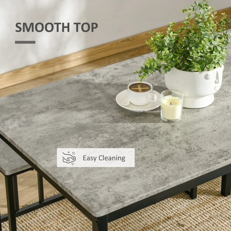 Grey Concrete Effect Dining Set for 4 - Steel Frame Table and Bench
