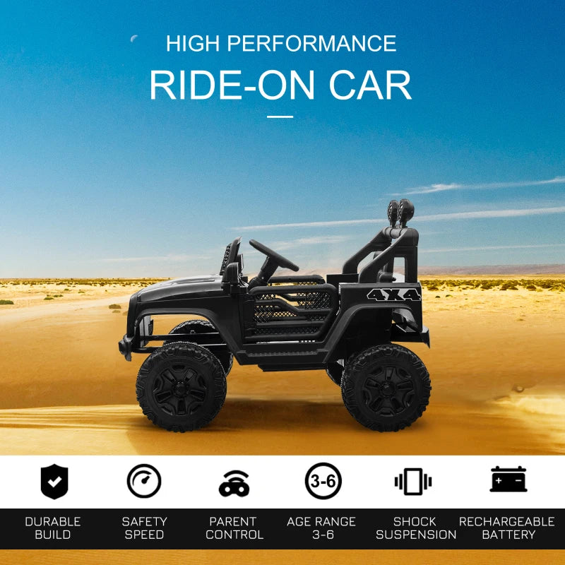 Black Off-Road Electric Ride-On Car for Kids 3-6 Years Old