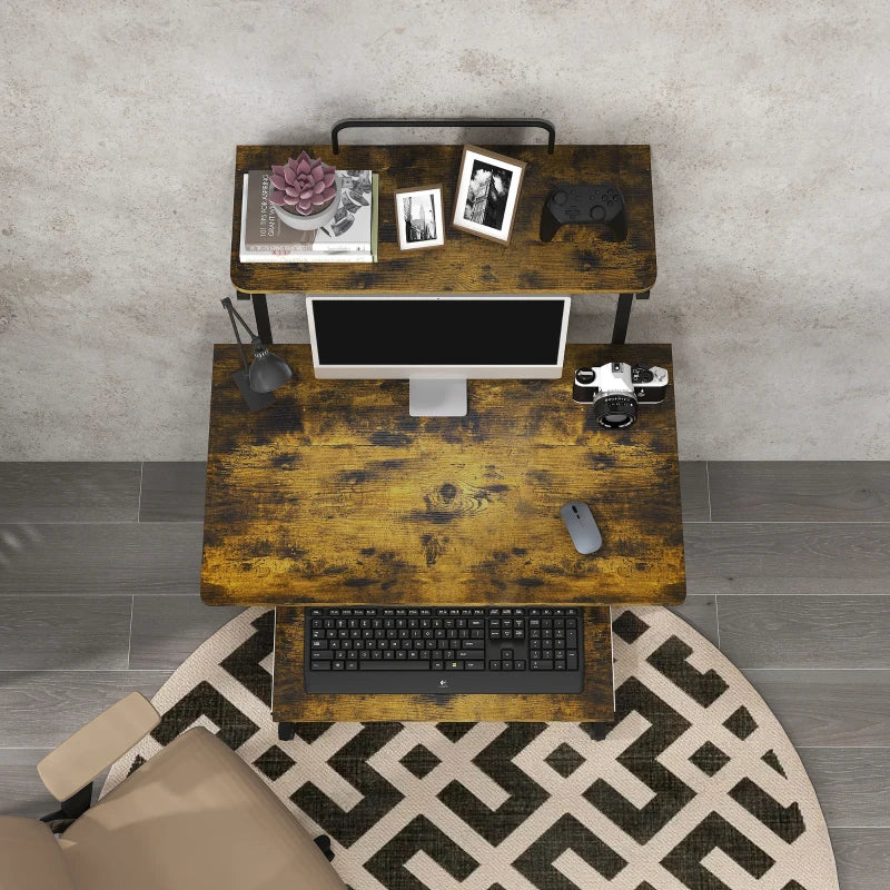 Brown/Black Multi-Storage Work Desk with Sliding Keyboard Tray