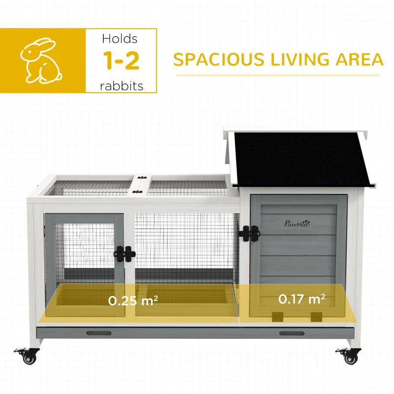 Grey Wooden Rabbit Hutch with Removable Tray and Wheels