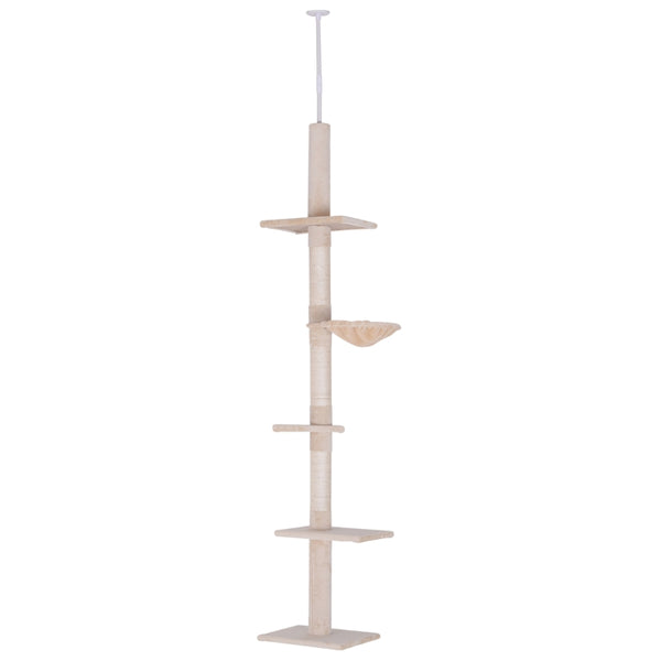 Adjustable Beige Cat Climbing Tower - 5-Tier Indoor Kitty Activity Center