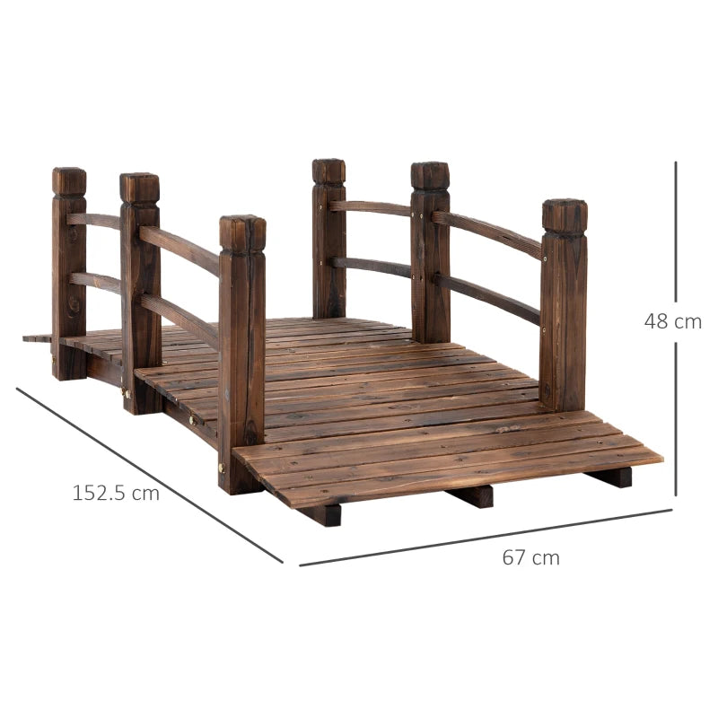 Wooden Garden Bridge - Stained Finish - Outdoor Pond Walkway - Water Yard Decor - 1.5M