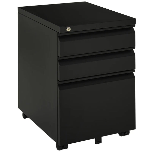 Black 3-Drawer Lockable Metal File Cabinet for Letter A4 Legal Size