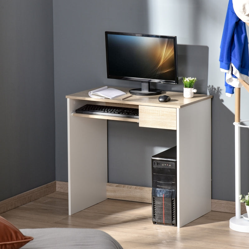 Oak Compact Computer Desk with Keyboard Tray - Study Office Writing Table