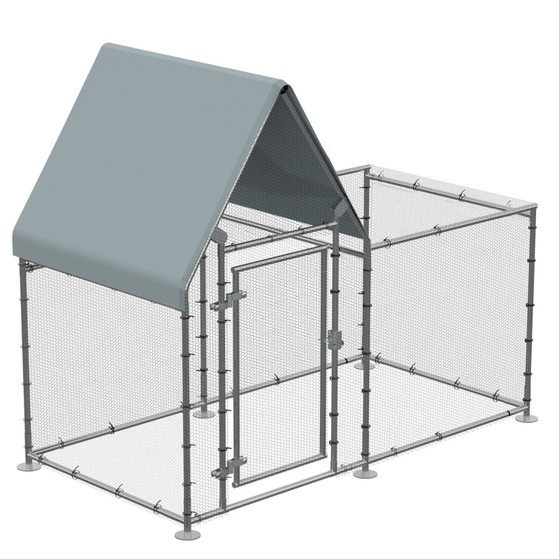 Galvanized Metal Chicken Run with Water-Resistant Cover, Large Outdoor Enclosure for 4-6 Chickens - 200 x 105 x 172cm