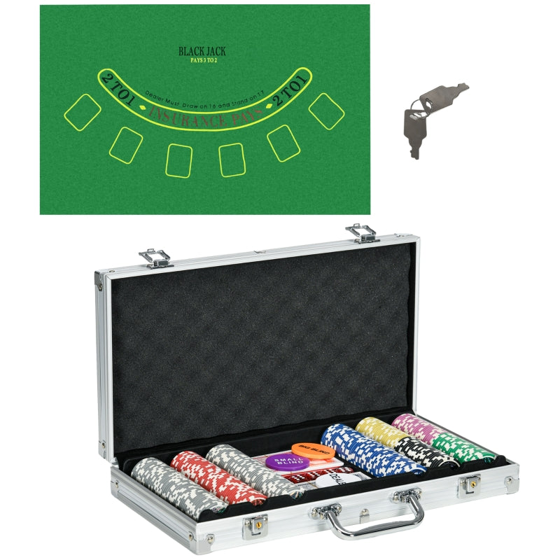 300-Piece Poker Chips Set with Mat, Cards, Dealer & Dices - Red