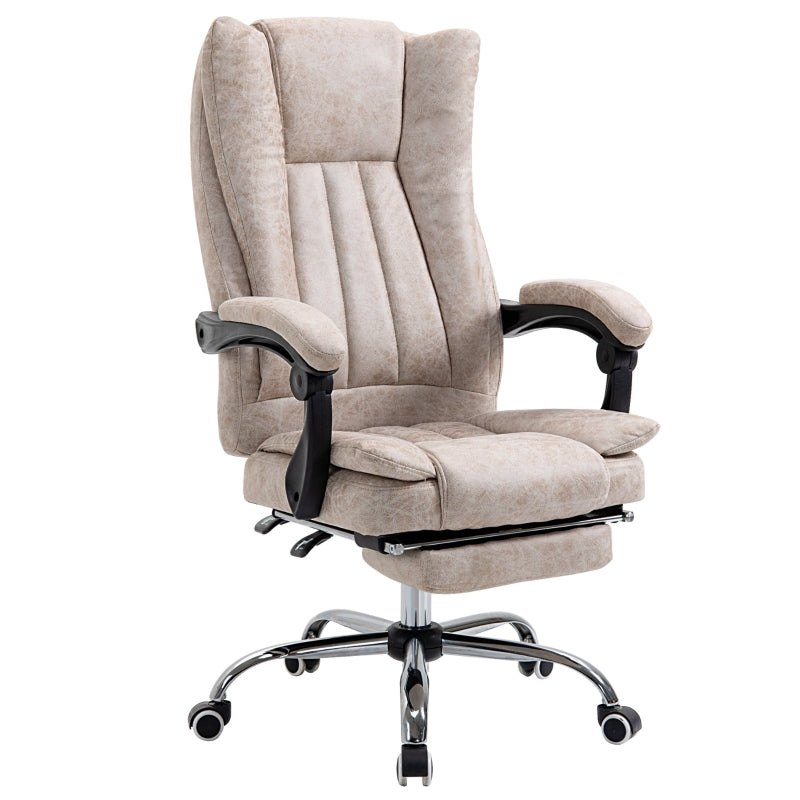 Beige Microfibre Home Office Chair with Reclining Function & Footrest