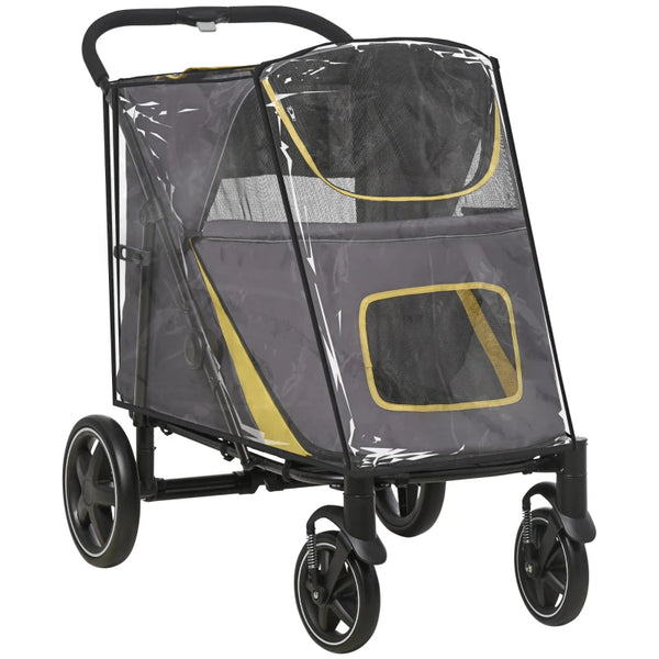 Foldable Pet Travel Stroller with Rain Cover - Grey