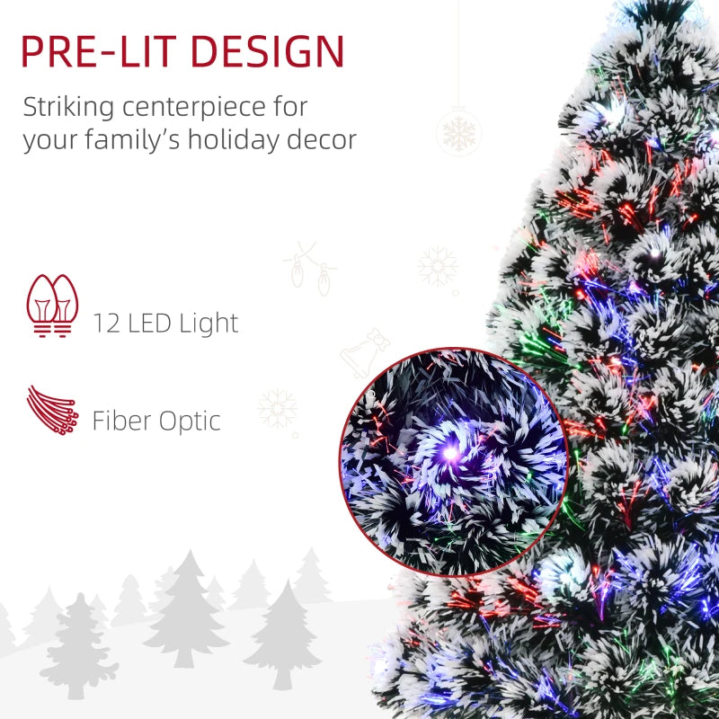 3ft Pre-lit Snow Xmas Tree with Colourful LED Lights, Green & White