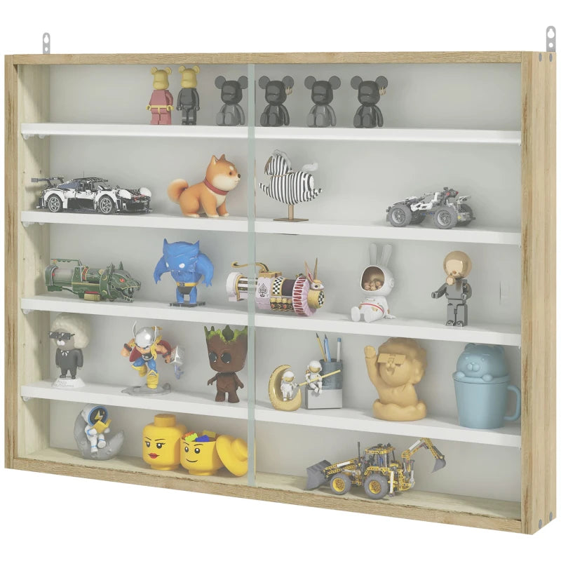 5-Tier Glass Door Wall Display Shelf - Natural, 60x80cm