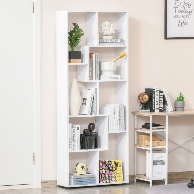 8-Tier White Melamine Bookcase with Anti-Tipping Pads