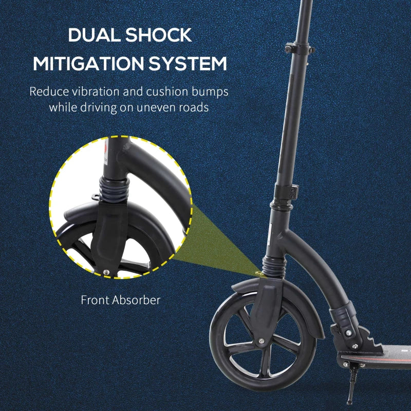 Black Foldable Kick Scooter with Shock Absorption for Teens and Adults