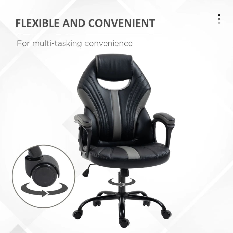 Black Faux Leather Gaming Chair with Swivel Wheels