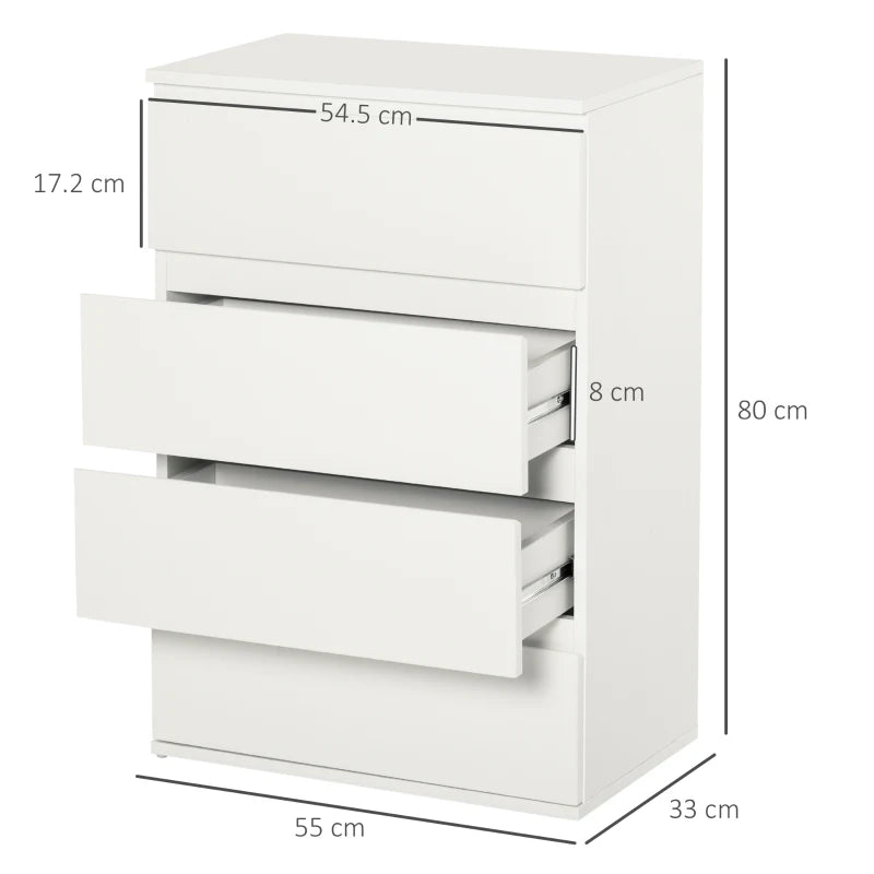 White 4-Drawer Storage Cabinet for Bedroom and Living Room