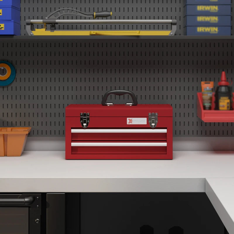 Red Metal 2-Drawer Tool Chest with Lockable Latches