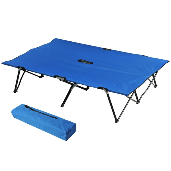 Blue Foldable Double Camping Cot with Carry Bag