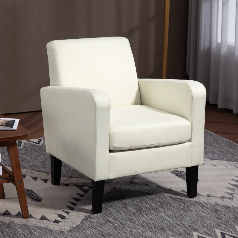 Modern Cream White Accent Chair with Rubber Wood Legs