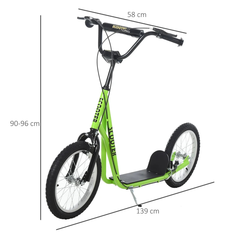 Green Kids Kick Scooter with Adjustable Height and Dual Brakes