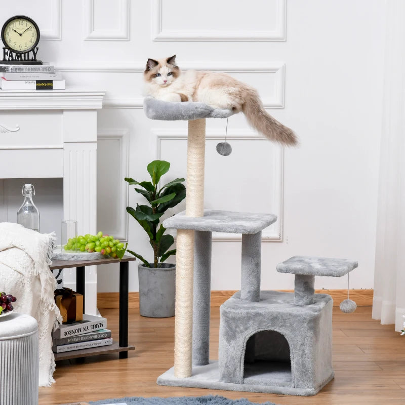 Cat Climbing Tower 114cm with Scratching Post & Toy - Light Grey