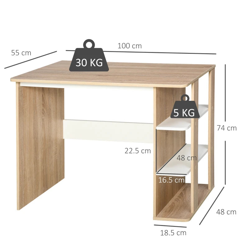 Oak and White 3-Tier Storage Desk for Home Office