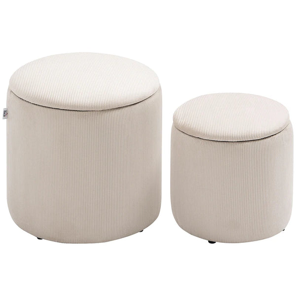 Modern Cream White Fabric Storage Ottomans Set of 2