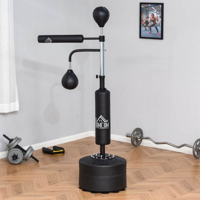 Adjustable Height Freestanding Boxing Punching Bag Stand with Speed Balls - Black