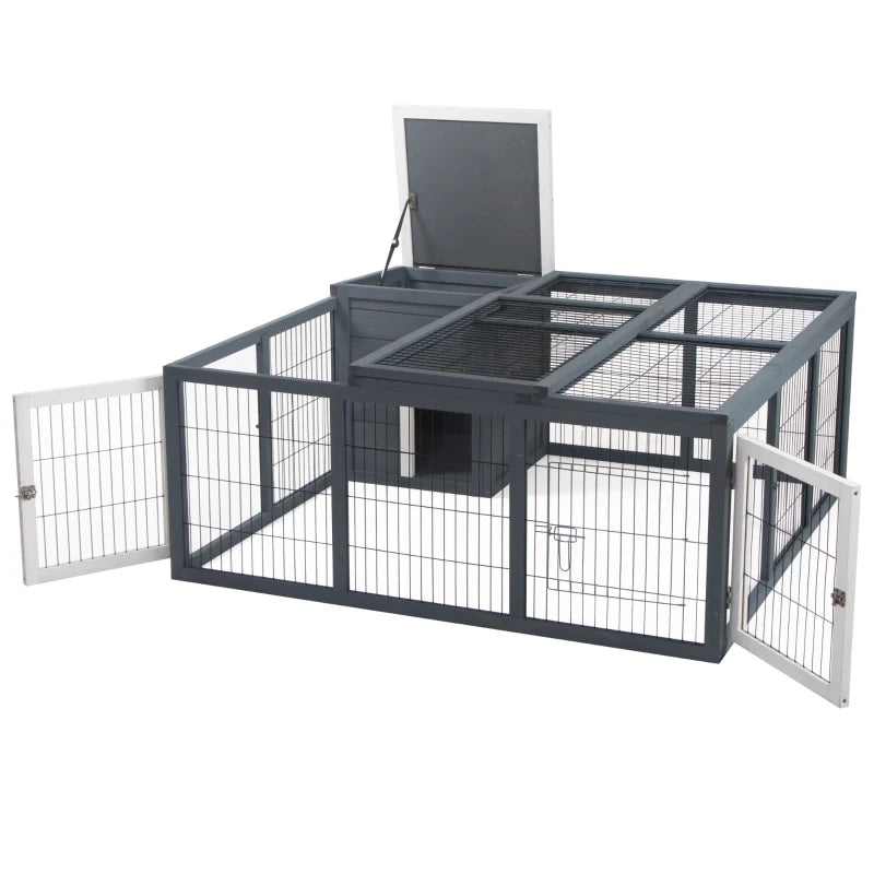 Grey Outdoor Rabbit Hutch with Openable Top, 123 x 120 x 52cm