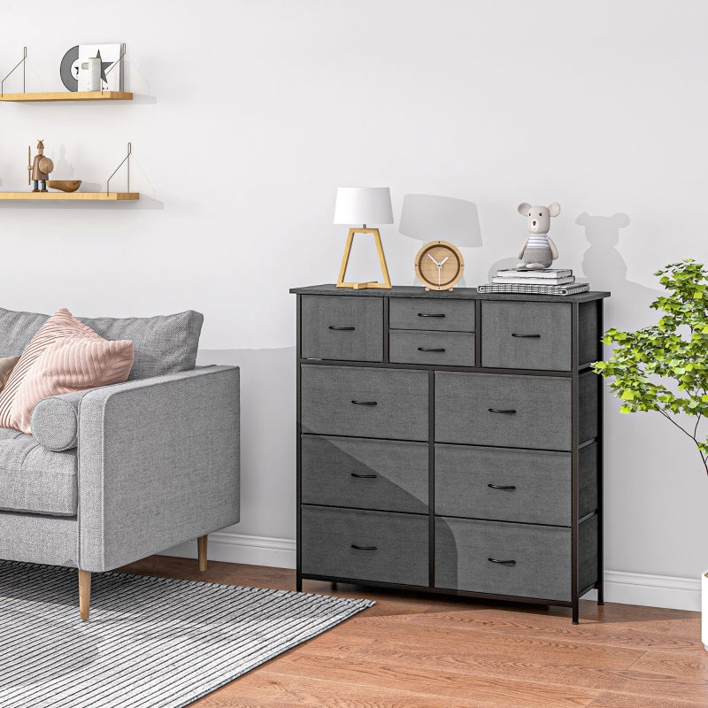 Black 10-Drawer Fabric Dresser with Steel Frame