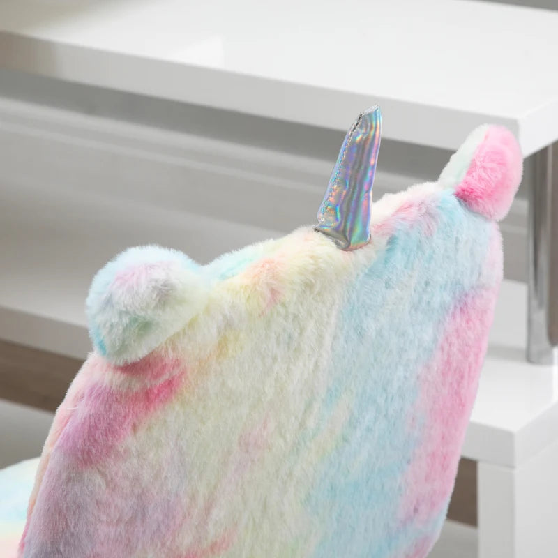 Rainbow Fluffy Unicorn Desk Chair with Swivel Wheel