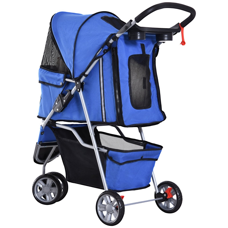 Blue Pet Travel Stroller for Small Dogs - 3-Wheel Puppy Carrier