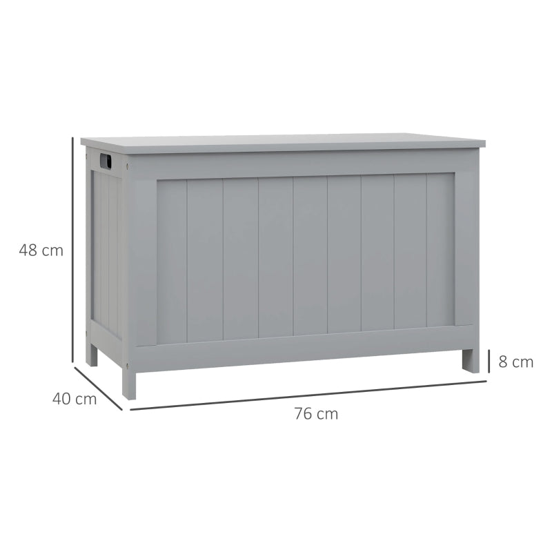 Grey Wooden Storage Trunk with Safety Hinges and Cut-out Handles, 76 x 40 x 48 cm
