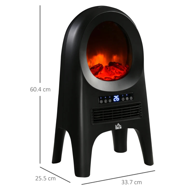 Black Ceramic Electric Space Heater with Realistic Flame Effect