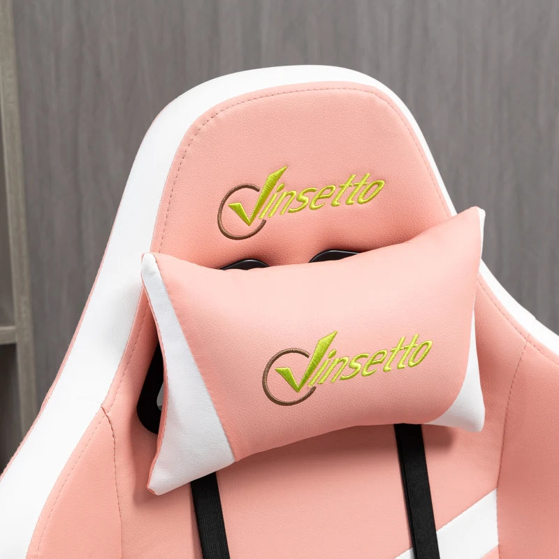 Pink Gaming Chair with Lumbar Support and Swivel Wheels